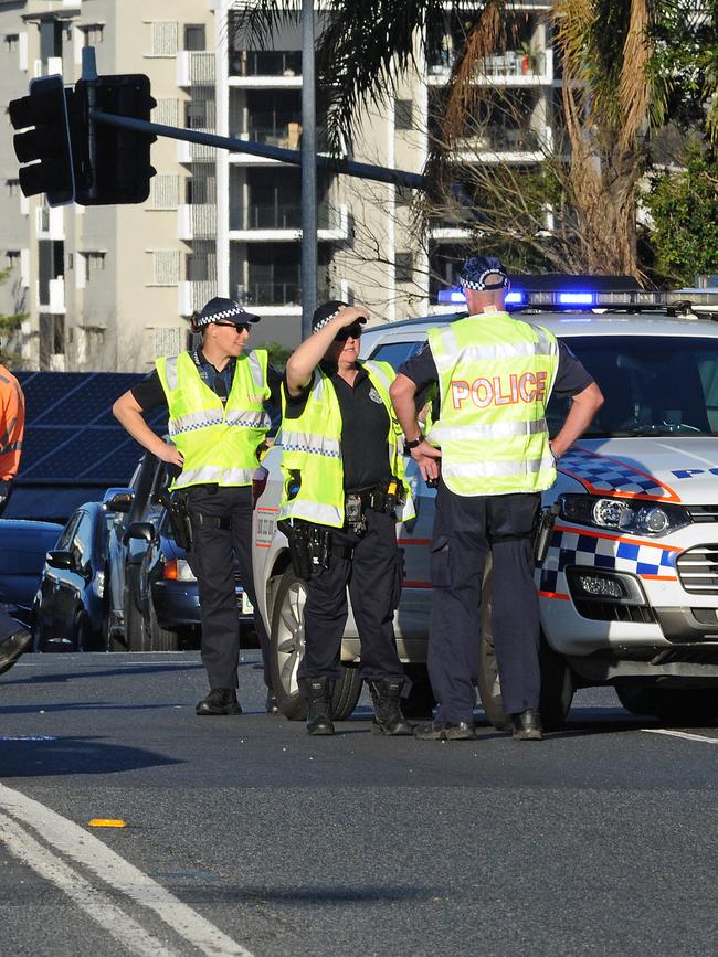 Cyclist hit by a truck on the corner of Hudson Rd and Albion Overpass in Albion. Friday August 10, 2018. (AAP image, John Gass)