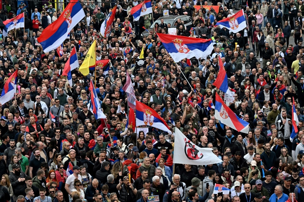 Tens of thousands rally in Serbia’s capital for anti-graft rally