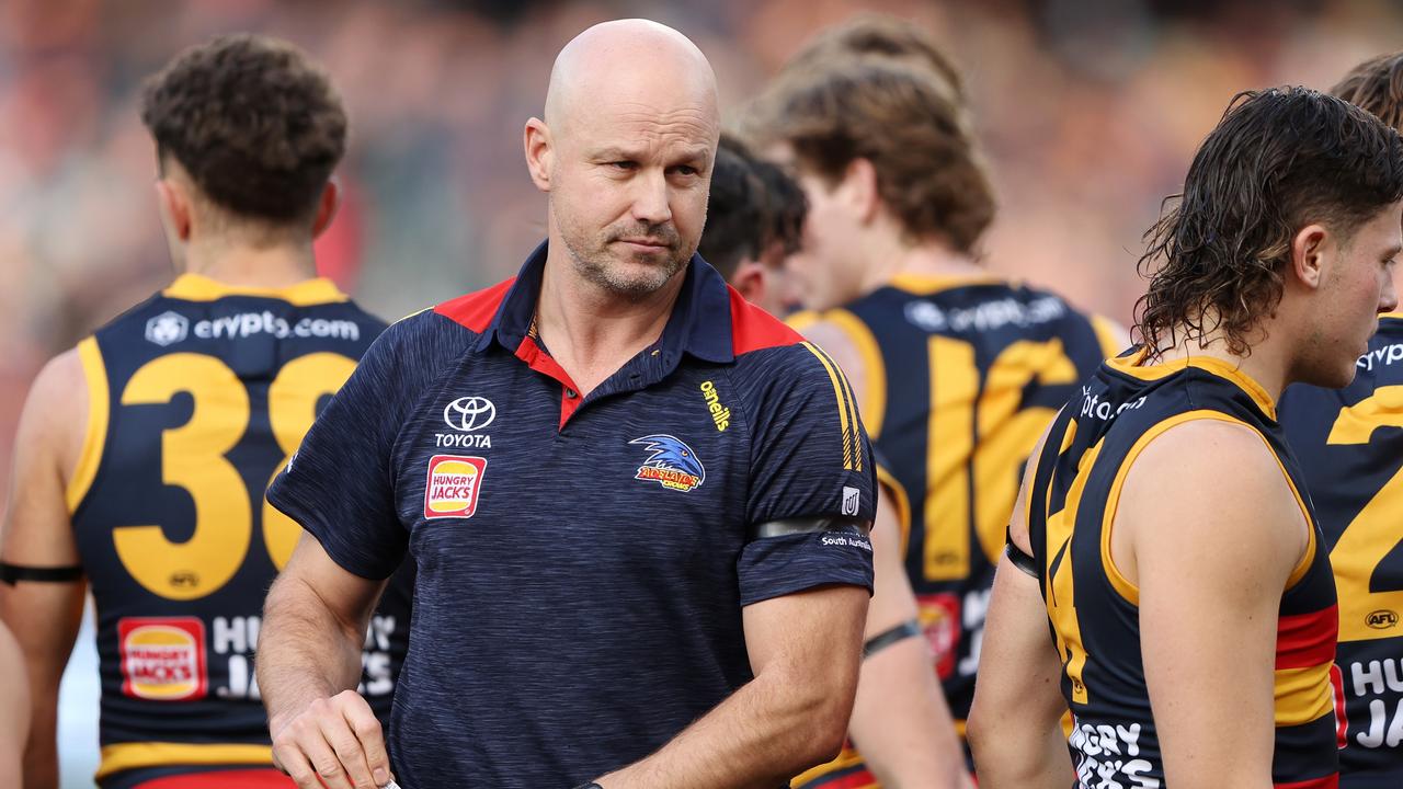 Matthew Nicks told his players to put a smile on their face at half-time. Picture: Sarah Reed/AFL Photos