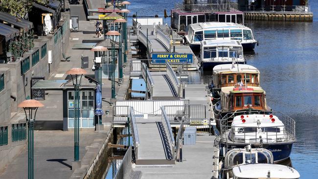 Idle tourist boats on the last day of Melbourne’s five-day lockdown. Picture: NCA NewsWire/Ian Currie