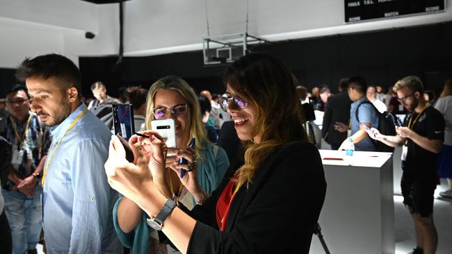 People take a look at the Samsung the Note 10 phone after a launch event on August 7, 2019 at the Barclays Center in Brooklyn, New York. Picture: TIMOTHY A. CLARY / AFP