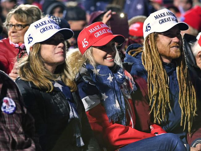 Suporters of US President Donald Trump at campaign rally at Duluth International Airport in Minnesota. Picture: AFP