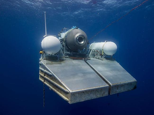 A file image shows the Titan submersible on a platform awaiting signal to dive. Picture: AFP