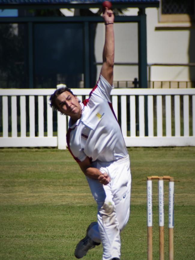 Brothers Clocktower Hotel left arm quick Ethan Lucas steams in during the Clarence River Cricket Association 2020/21 GDSC Premier League grand final against Ulmarra Hotel Tucabia Copmanhurst at Ellem Oval on Sunday, 28th March, 2021.