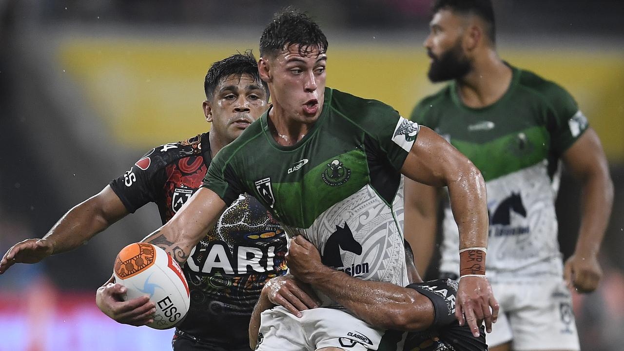 Jordan Riki had a cracker for the Maori All Stars. Picture: Ian Hitchcock/Getty Images