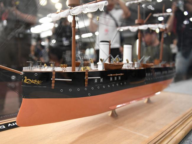 A scale model of Imperial Russian naval cruiser the Dmitrii Donskoi at a press conference in Seoul last week. Picture: AFP