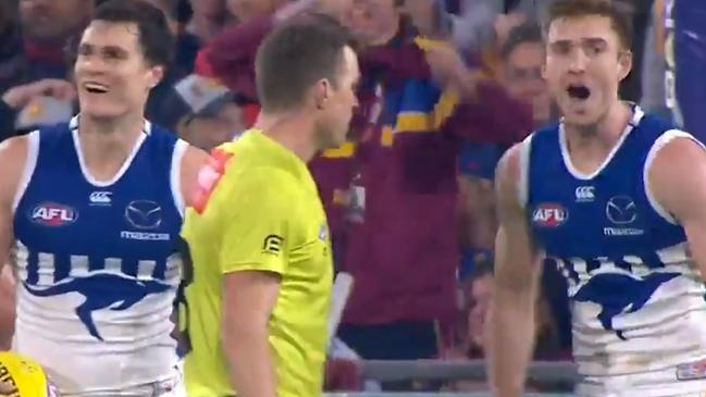 The AFL has admitted an umpire erred in a decision that sealed the game for Brisbane in the clash between the Lions and North Melbourne last weekend. Picture: 7AFL