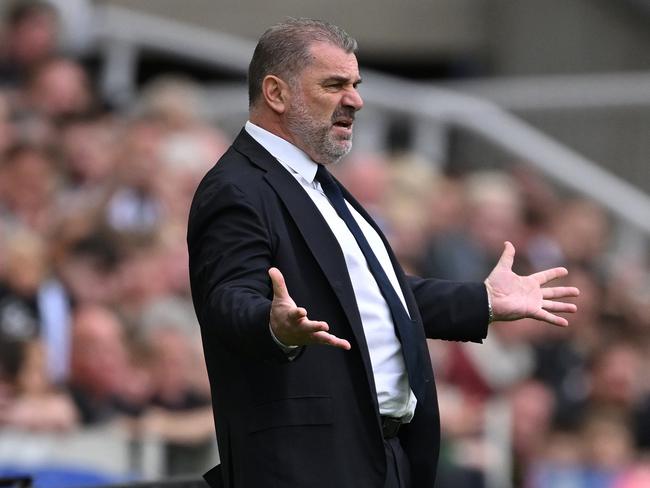 NEWCASTLE UPON TYNE, ENGLAND - APRIL 13: Tottenham Hotspur manager Ange Postecoglou reacts on the sidelines during the Premier League match between Newcastle United and Tottenham Hotspur at St. James Park on April 13, 2024 in Newcastle upon Tyne, England. (Photo by Stu Forster/Getty Images) (Photo by Stu Forster/Getty Images)