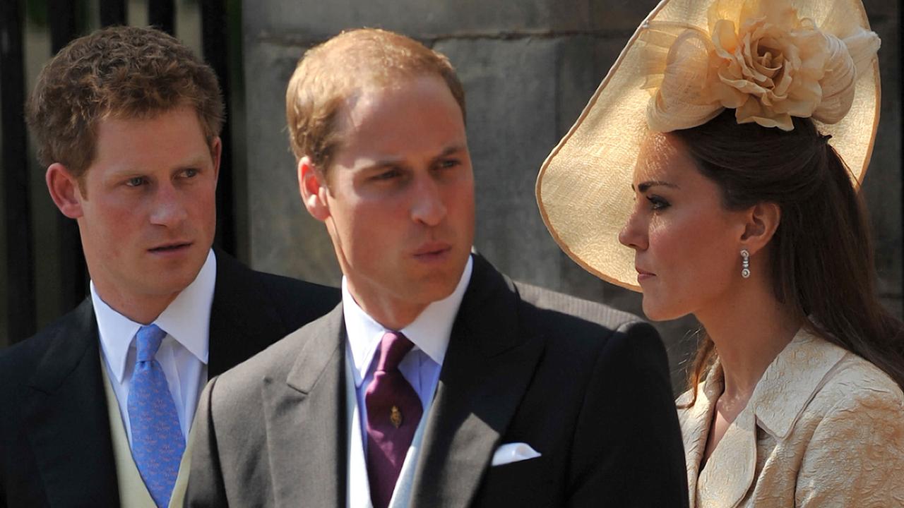 Harry, William and Kate at the wedding between Mike Tindall and Zara Phillips on July 30 2011. Picture: AFP PHOTO / BEN STANSALL