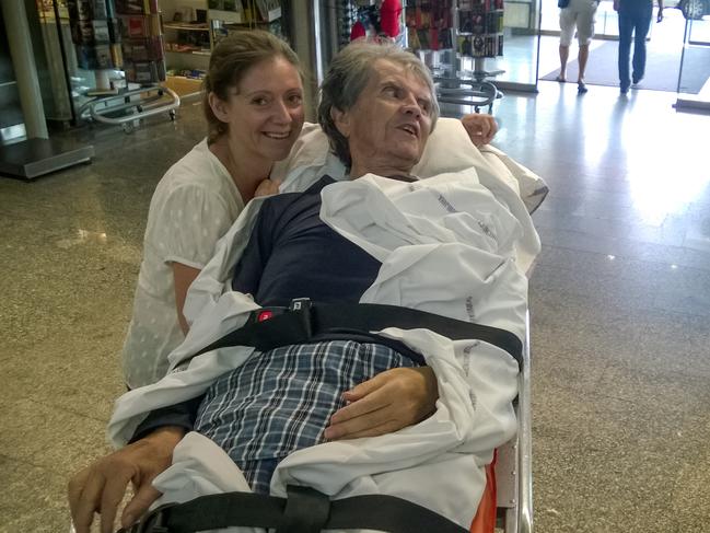 Bernadette Smon with father John Rose at Ljubljana Airport. Picture: Supplied