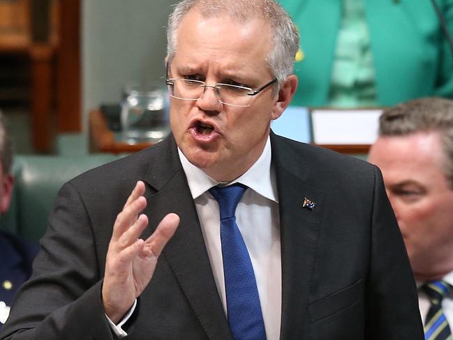 Treasurer Scott Morrison in Question Time in the House of Representatives Chamber, Parliament House in Canberra. Picture Kym Smith