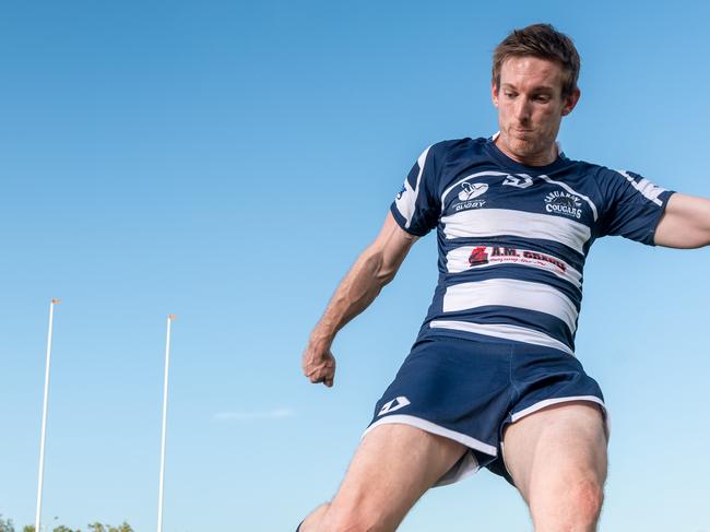 The Darwin Rugby Union season is set to launch on October 24. The captains of the 6 premier league teams gather before the first kick-off. Mark Ross (Casuarina Cougars).Picture: Che Chorley