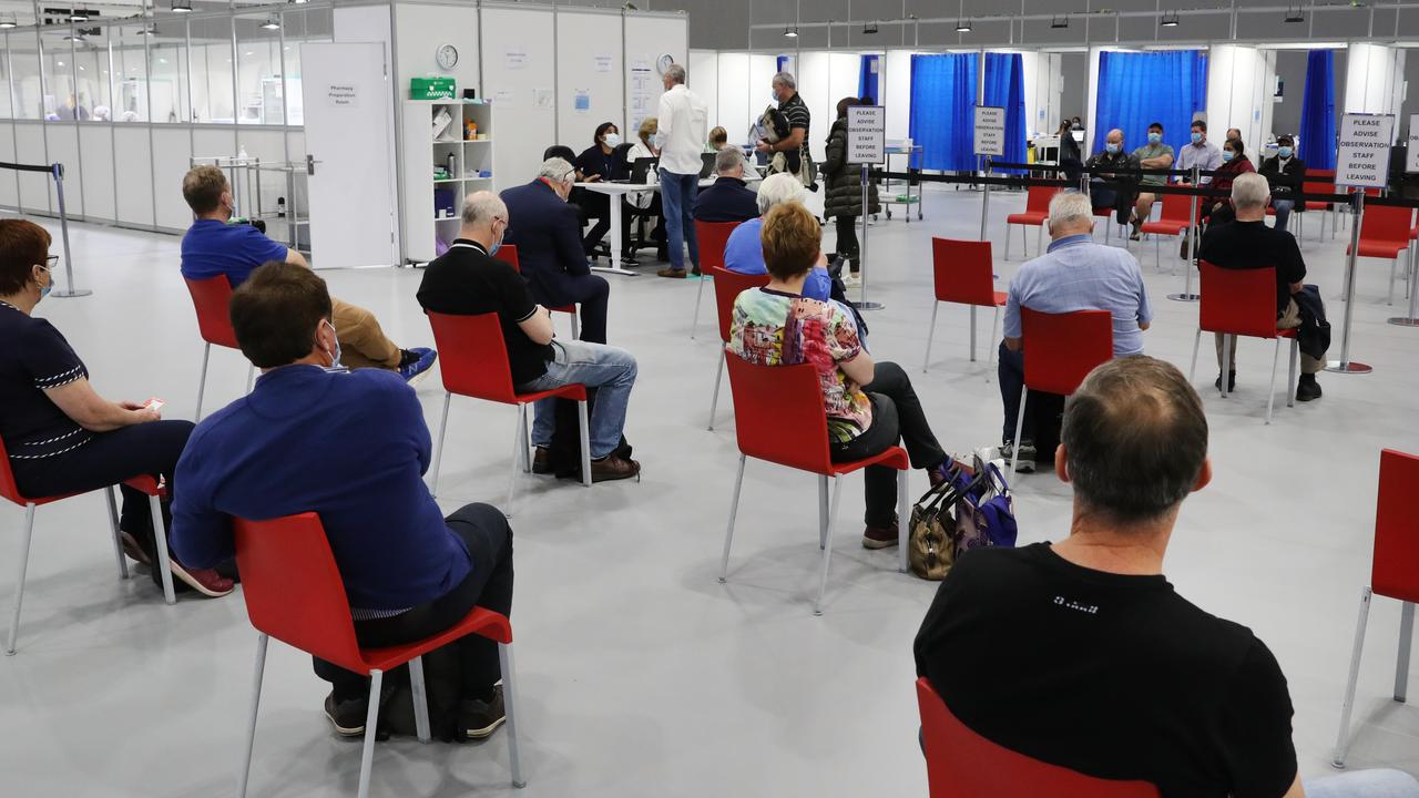 Over 50s getting vaccinated at the Melbourne Exhibition Centre. Picture: David Crosling