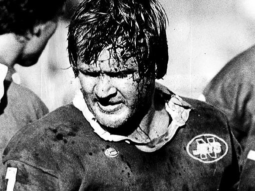 APRIL 20, 1980 : Captain Tommy (Tom) Raudonikis with blood coming from head gash during Newtown v Parramatta game at Henson Park, 20/04/80. Pic John Burney. Rugby League