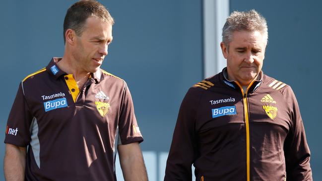 Alastair Clarkson and Chris Fagan while working together at Hawthorn. Picture: AFL Media