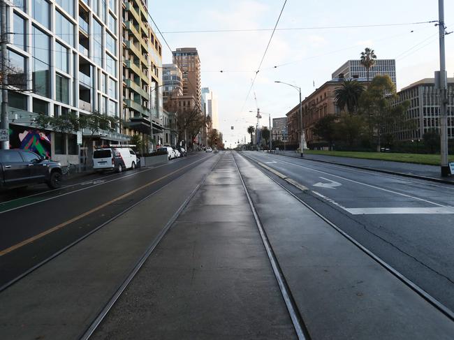 Melbourne streets are empty during the lockdown. Picture: NCA NewsWire/David Crosling