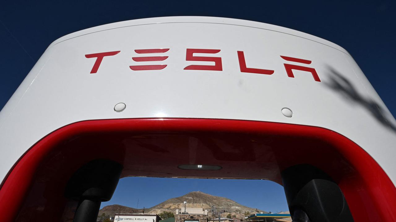 Tesla charger frames. Picture: Robyn Beck / AFP