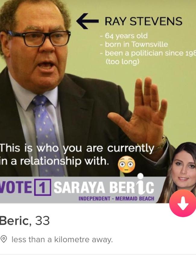 The Tinder page takes on incumbent Ray Stevens.