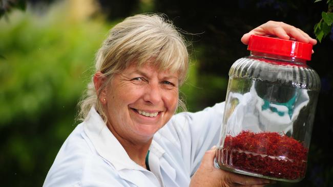 Tas-Saff director Nicky Noonan with a jar of saffron threads.