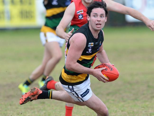 Dromana star Ethan Johnstone swings on to his left. Picture: Chris Eastman