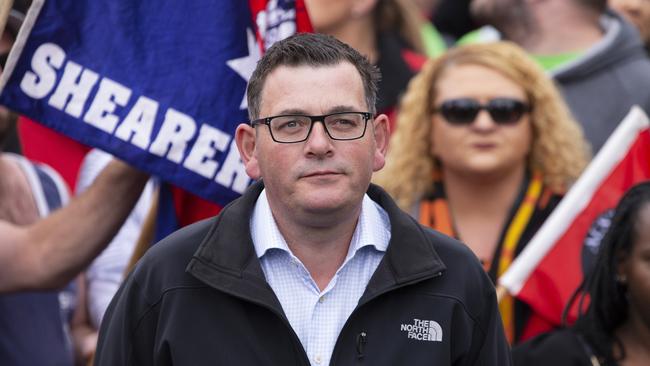 Premier Daniel Andrews at the Change the Rules rally in Melbourne, in April. Picture: Daniel Pockett