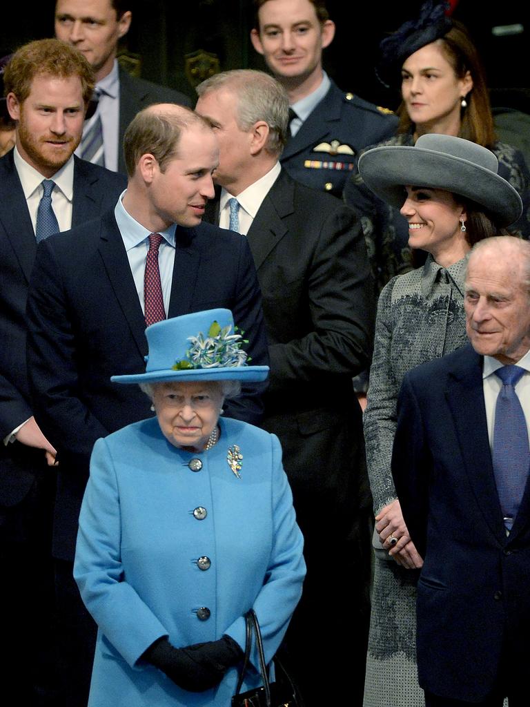 Britain’s Queen Elizabeth II and her husband Prince Philip, Duke of Edinburgh are pictured with other members of the royal family in Westminster Abbey in central London, on March 14, 2016, as they attend a Commonwealth Service. Picture: AFP