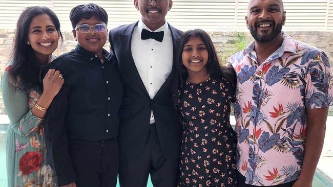 Lindisfarne Anglican Grammar School family: Luximi Gnanananthan, Kailash Sivabalan (Year 8), Trishul Sivabalan (Year 12), Rithika Sivabalan(Year 7) and Ramesh Sivabalan. Picture: Supplied