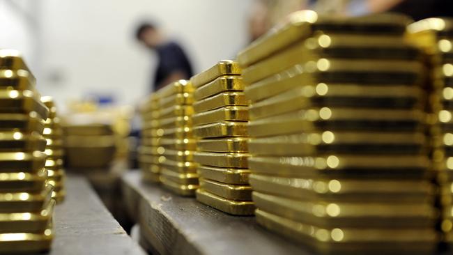 Gold ingots stacked in a refining plant in Switzerland. Pic: Bloomberg