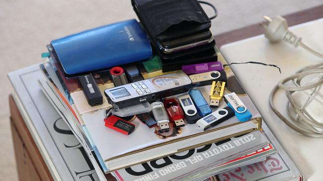 USB drives discovered in Annika Smethurst’s house by the AFP during the raid, but not taken. Several AFP officers arrived at the Canberra house of the award-winning political editor and spent several hours inside rifling through her personal items, including her underwear. Picture: Gary Ramage