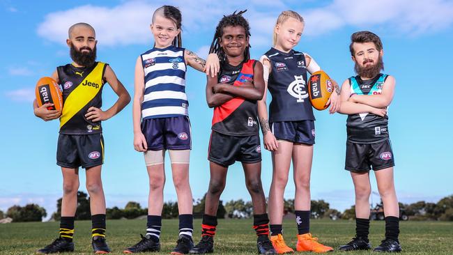 NAB Mini Legends depicting Bachar Houli, Richelle Cranston, Anthony McDonald-Tipungwuti, Tayla Harris and Justin Westhoff. Picture: Wayne Taylor