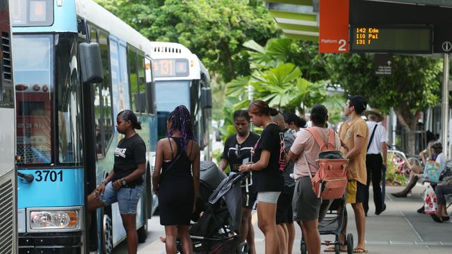 Sunbus public bus at the city's main bus stop in Lake Street, Cairns has been critiqued for its unreliable service, leaving residents stranded for hours. Picture: Brendan Radke