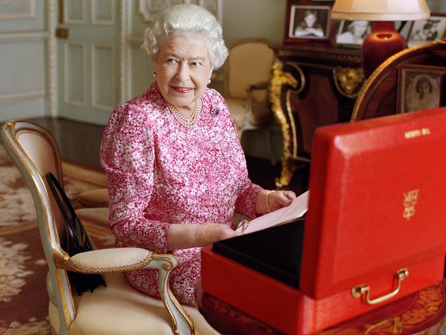 New official portrait ... Queen Elizabeth II at her desk in her private audience room at Buckingham Palace. Picture: Mary McCartney/Her Majesty Queen Elizabeth II via Getty