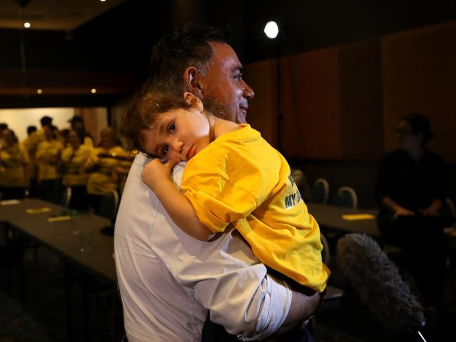 John Barilaro holds his sleepy three-year-old daughter. Picture: Kym Smith