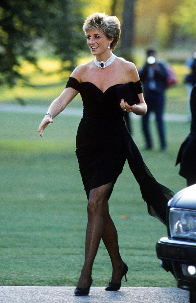 Princess Diana in 1994 wearing her ‘revenge dress’ designed by Christina Stambolian. Picture: Jayne Fincher/Getty Images
