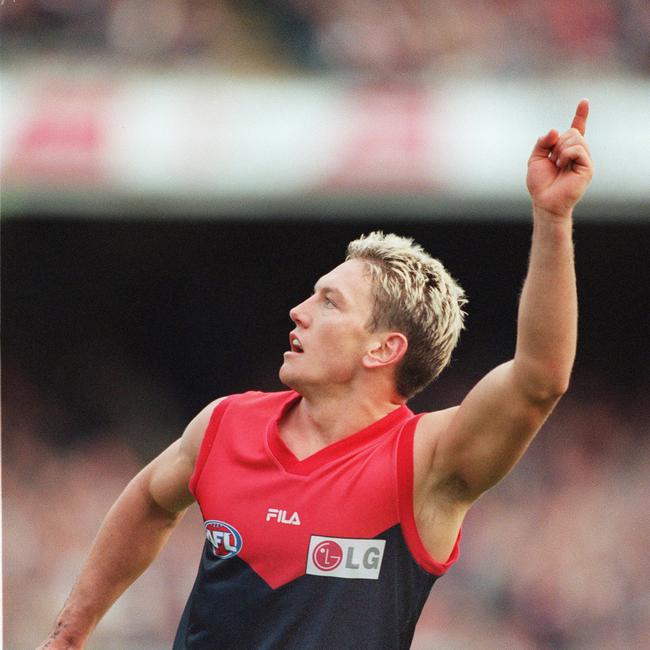 Shane Woewodin celebrates a goal during his Brownlow medal winning season.