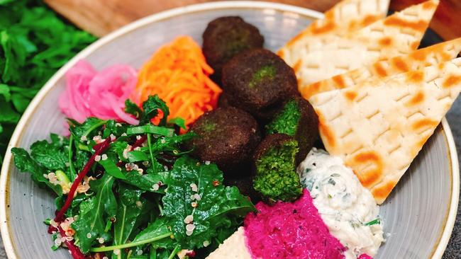 Fabulous falafel on the mezze plate at Bairnsdale’s reborn Grand Terminus Hotel.