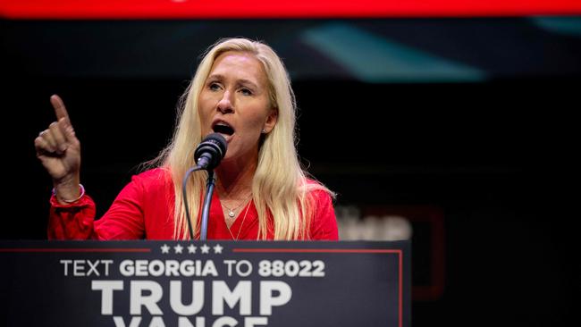 U.S. Rep. Marjorie Taylor Greene suggested that these latest storms were manufactured out at sea by the Biden administration and directed at Republican areas of the country in an effort to depress turnout in next month’s election. Picture: Brandon Bell/Getty Images/AFP