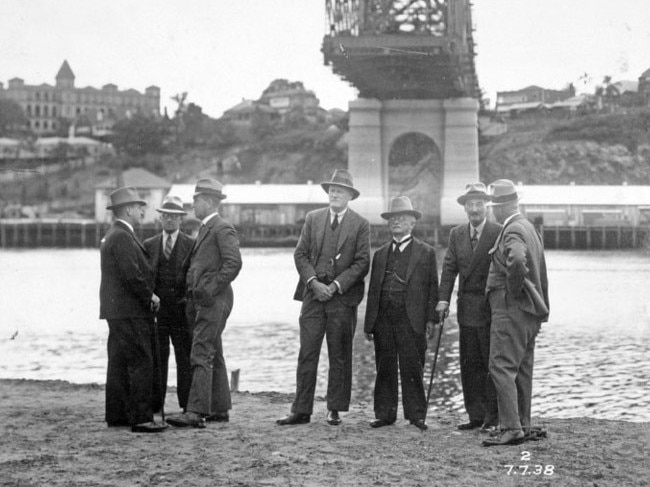 The bridge board inspects progress from the tip of Kangaroo Point. Picture: Julie Hornibrook