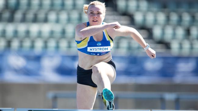 Girls 400m Hurdles 19 Years athlete Isabel Nystrom from Randwick Girls High School. Picture: Julian Andrews