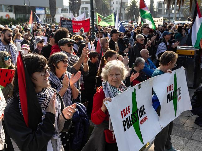 MELBOURNE, AUSTRALIA - NewsWire Photos - 25 MAY, 2024: People gather at Station Pier in Port Melbourne during a rally in support of Palestine. Picture: NewsWire / Diego Fedele,