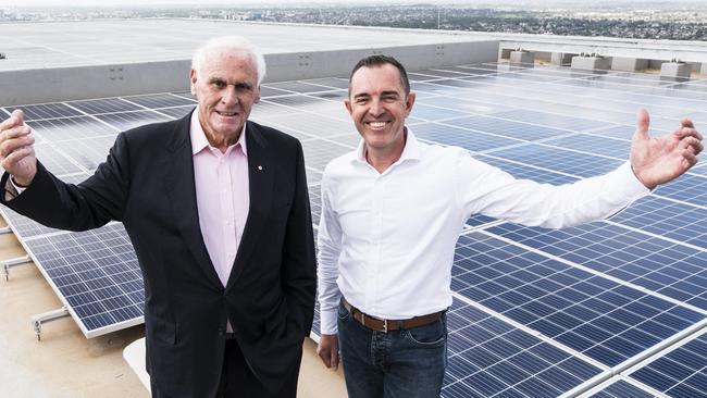 Billionaire developer Lang Walker and Nathan Campbell at Parramatta Square. Picture: Darren Leigh Roberts