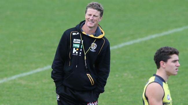 Damien Hardwick is looking more comfortable as Richmond coach. Picture: David Crosling