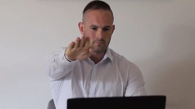 Neo-Nazi Thomas Sewell performs the heil Hitler salute at the end of an interview.