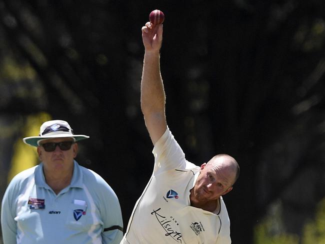 Matthew Gale bowls during the VSDCA: Croydon v Bayswater cricket match in Croydon, Saturday, Feb. 2, 2019.  Picture: Andy Brownbill