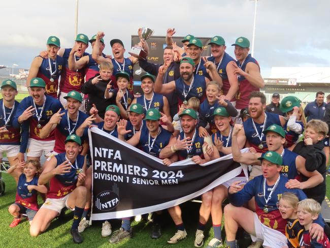 Old Scotch Collegians celebrate a second straight flag after Saturday's NTFA division one grand final win over Lilydale. Picture: Jon Tuxworth