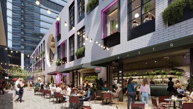 A concept photo of the new restaurant precinct at Victoria Cross