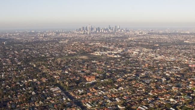 aerial view of Melbourne and surrounding suburbs