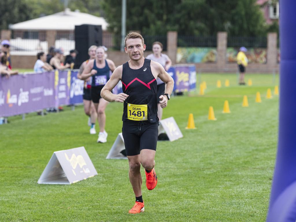 Dean Edmonds finishes in second place in the half marathon of the Toowoomba Marathon event, Sunday, May 5, 2024. Picture: Kevin Farmer