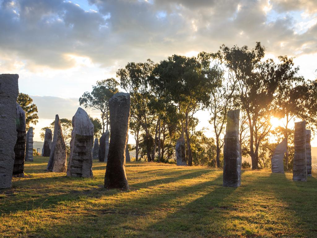 Sun shining over the Australian Standing Stones in Glen Innes. Picture: Destination NSW