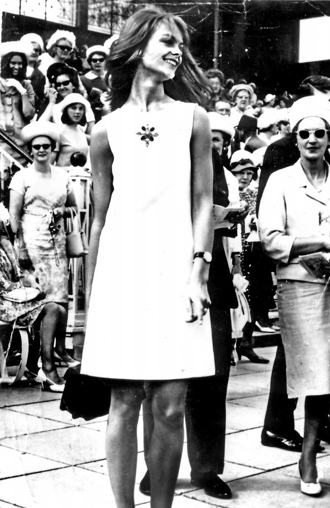 RISKY BUSINESS: The first supermodel Jean Shrimpton in her 'mini' dress at Flemington racecourse on 1965 Derby Day. Picture: NCA Archives